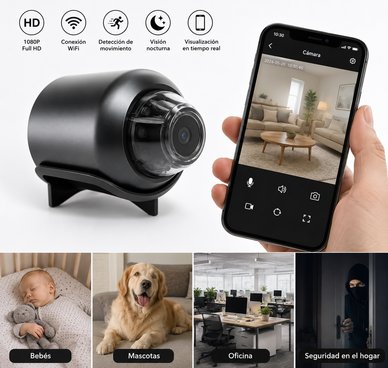 Mini Cámara de Seguridad HD 1080p | Visión Nocturna | WiFi Espía